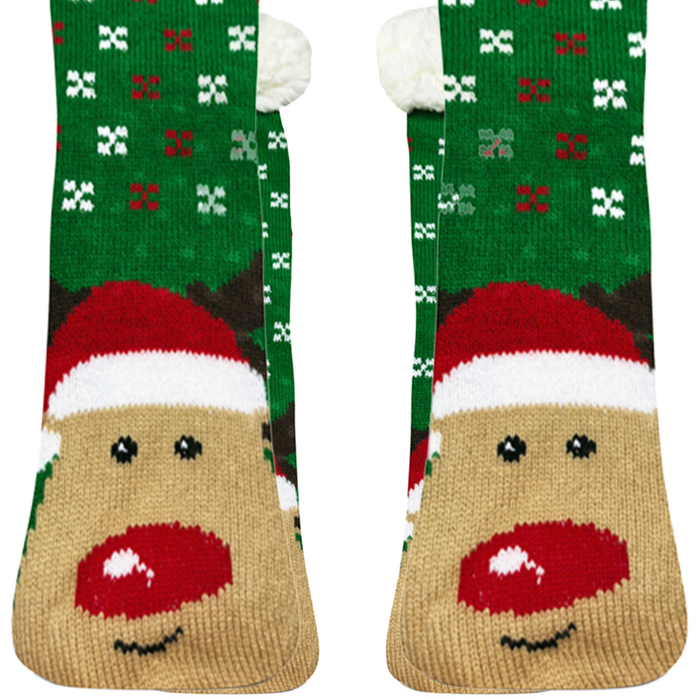 Noel Square Sherpa Fleece Reindeer Xmas Socks Pair Image 3