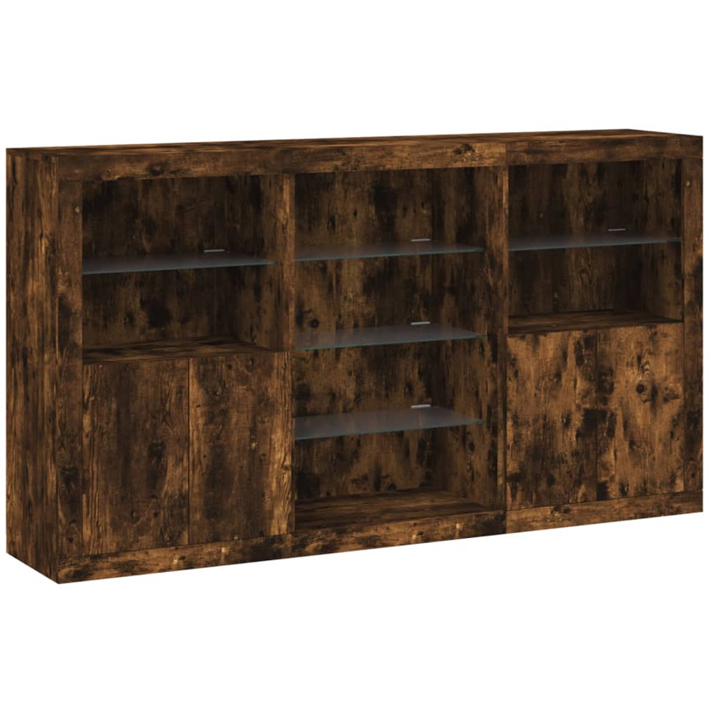 vidaXL 4 Door 8 Shelf Smoked Oak Sideboard with LED Lights Image 2