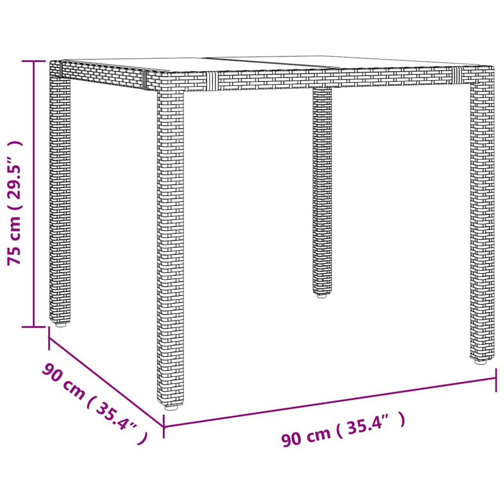 vidaXL 2 Seater Beige Polyrattan Tempered Glass Tabletop Garden Table Image 6