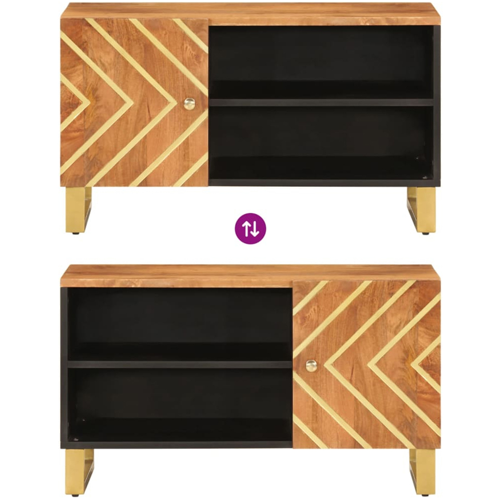 vidaXL Single Door 2 Shelf Brown and Black Solid Mango Wood TV Cabinet Image 7