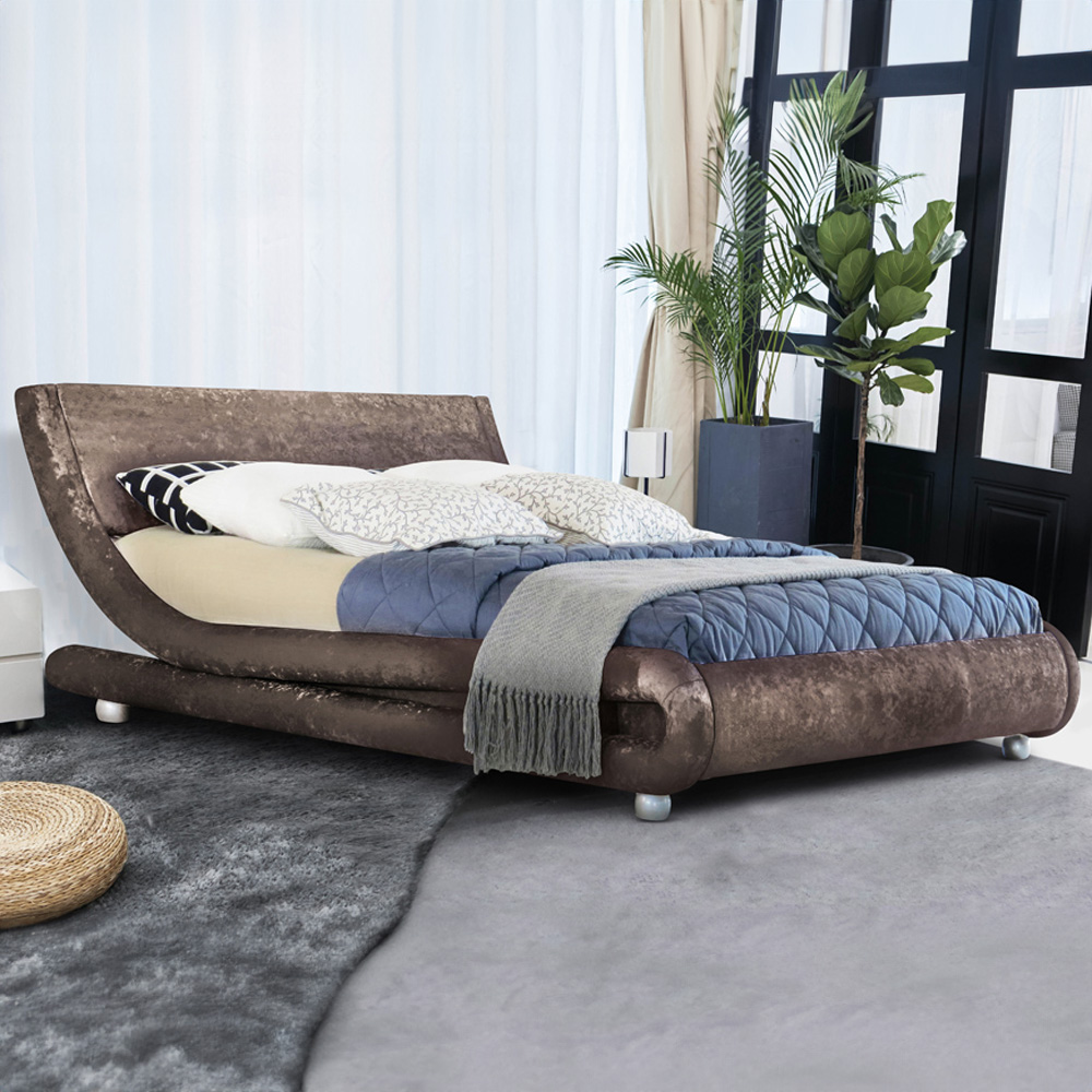 Brooklyn Modern Curved King Size Brown Crushed Velvet Bed Frame Image 1