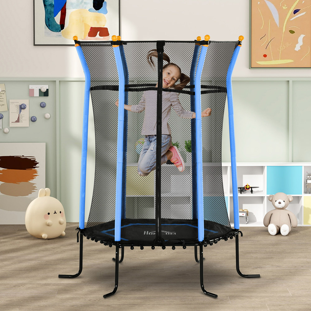 HOMCOM Kids 5.4ft Blue Trampoline with Enclosure Image 2