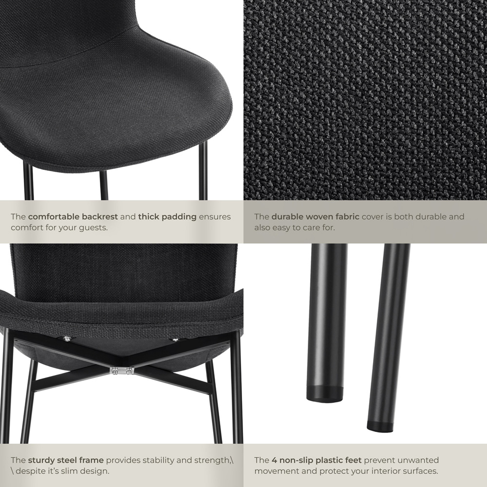 tectake Tessa Black Woven Fabric Padded Dining Chair Image 4