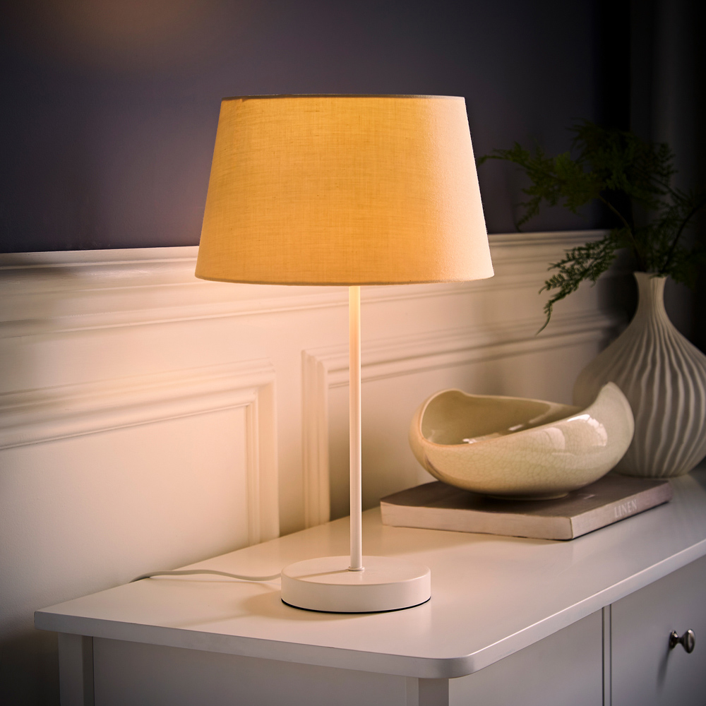 ValueLights Charlie Beige Tapered Shade White Table Lamp and Bulb Image 2