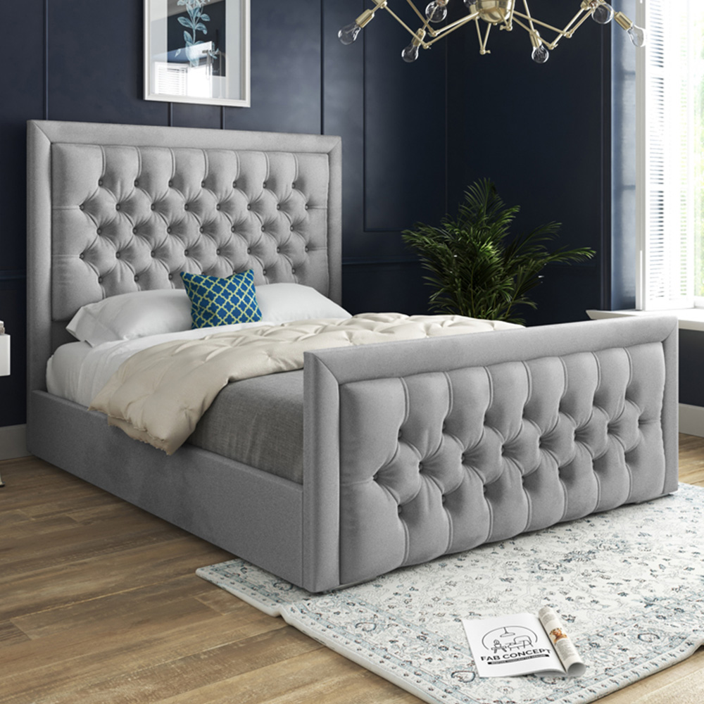 DS Living Kingston Single Grey Soft Velvet Bed Frame Image 1