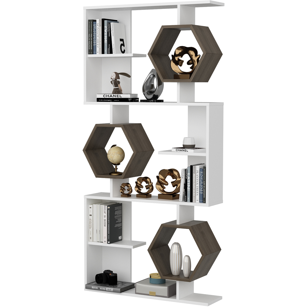 Decorotika Darla 9 Shelf White and Walnut Geometric Bookcase Image 4