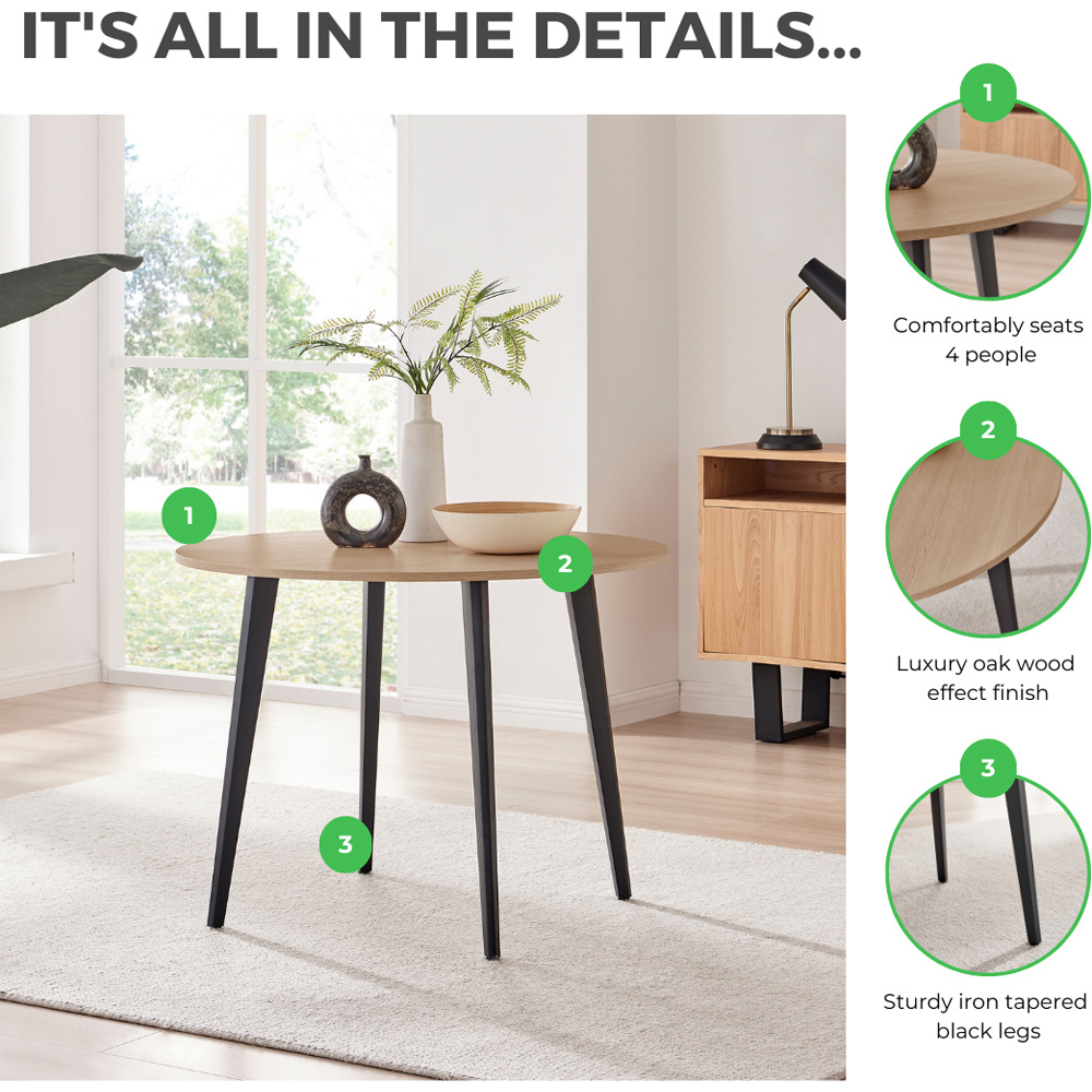 Furniturebox Kimmi 4 Seater Round Dining Table Oak Wood and Black Image 6