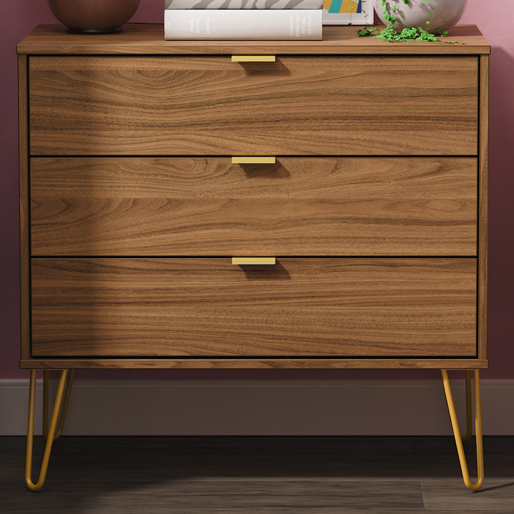 Crowndale Hong Kong 3 Drawer Carini Walnut Chest of Drawers Ready Assembled Image 1