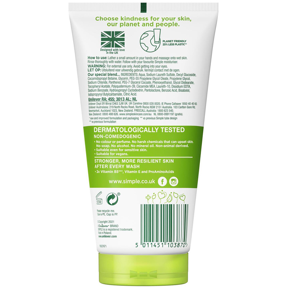 Simple Kind to Skin Moisturising Facial Wash 150ml 2 Pack Image 3
