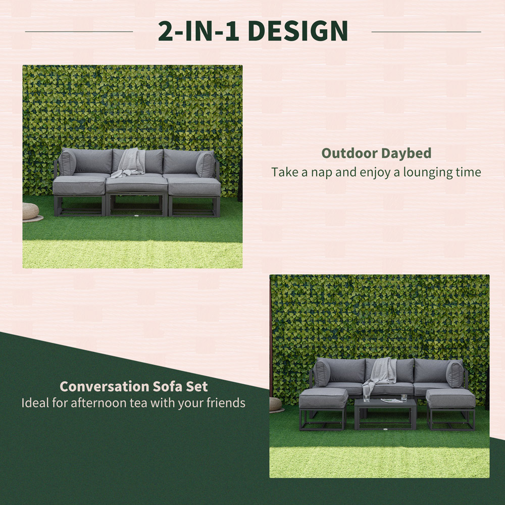 Outsunny 5 Seater Grey Sectional Sofa Set Image 5