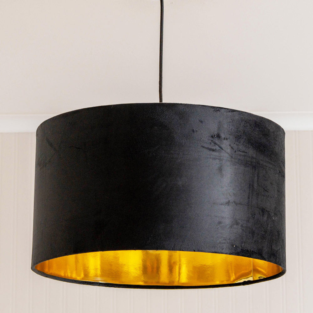 ValueLights Reni Black Velvet and Gold Inner Drum Ceiling Lamp Shade 45cm Image 2