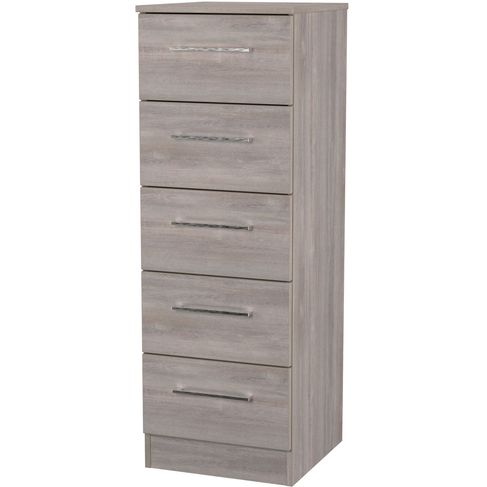 Crowndale Worcester 5 Drawer Grey Oak Tall Bedside Cabinet Ready Assembled Image 3