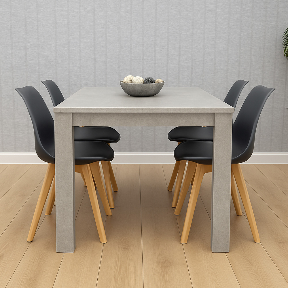 Portland Plastic Leather 4 Seater Dining Set Stone Grey and Grey Image 2