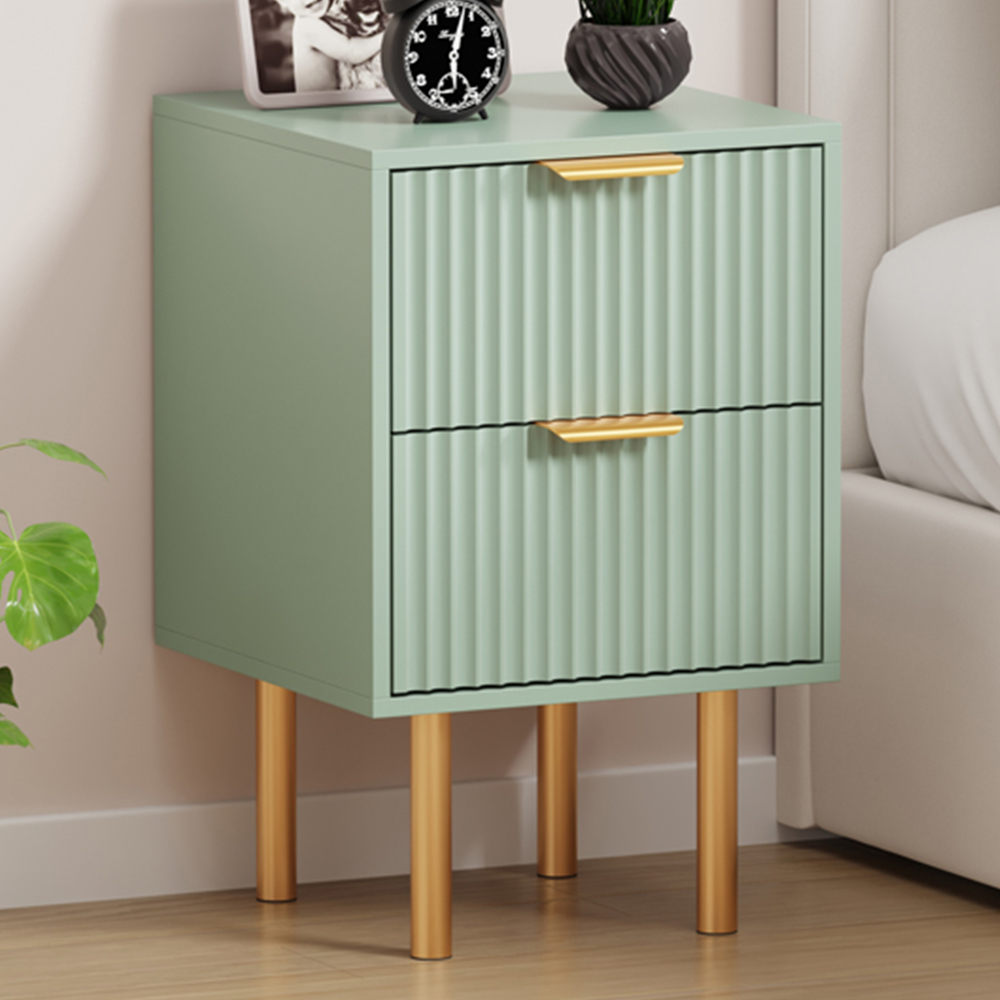 FurnitureHMD 2 Drawer Green Wave Pattern Bedside Table Set of 2 Image 1