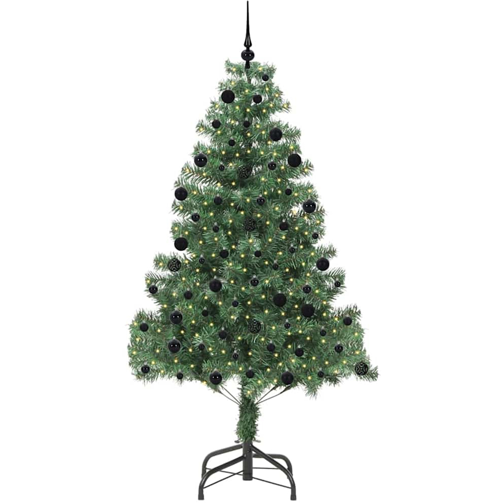vidaXL Pre-Lit Black Baubles Green Artificial Christmas Tree 7ft Image 1
