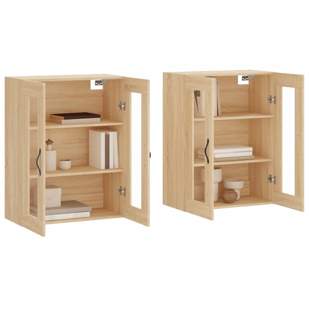 vidaXL 2 Glass Door Brown Sonoma Oak Wall Mounted Cabinet 2 Pack Image 3