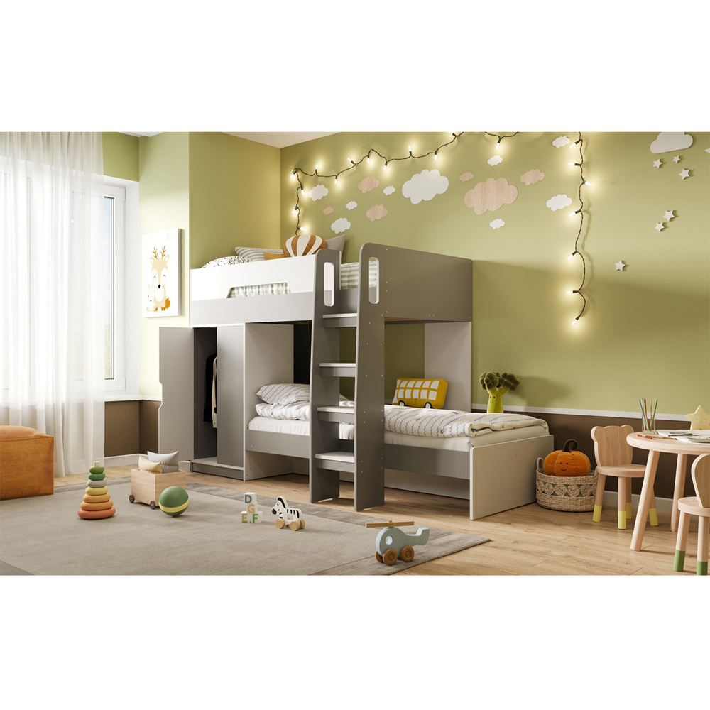 Flair Benito White and Grey Wooden Bunk Bed with Wardrobe Image 5