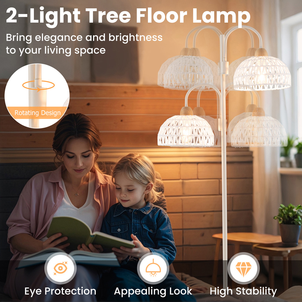 Costway 2 Light White Woven Shade Floor Lamp with Foot Switch Image 8