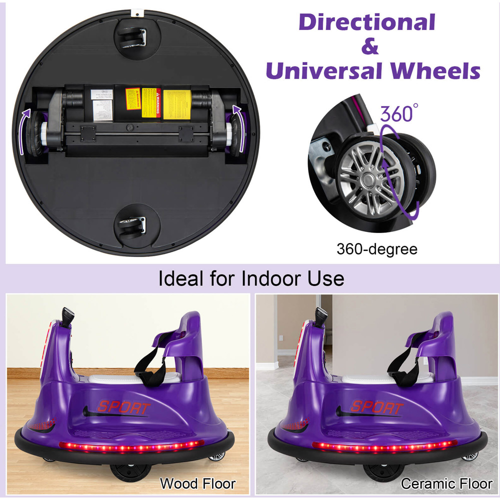 Costway Kids Purple Electric Ride On Bumper Car with Dual Joysticks and Remote Control 12V Image 6