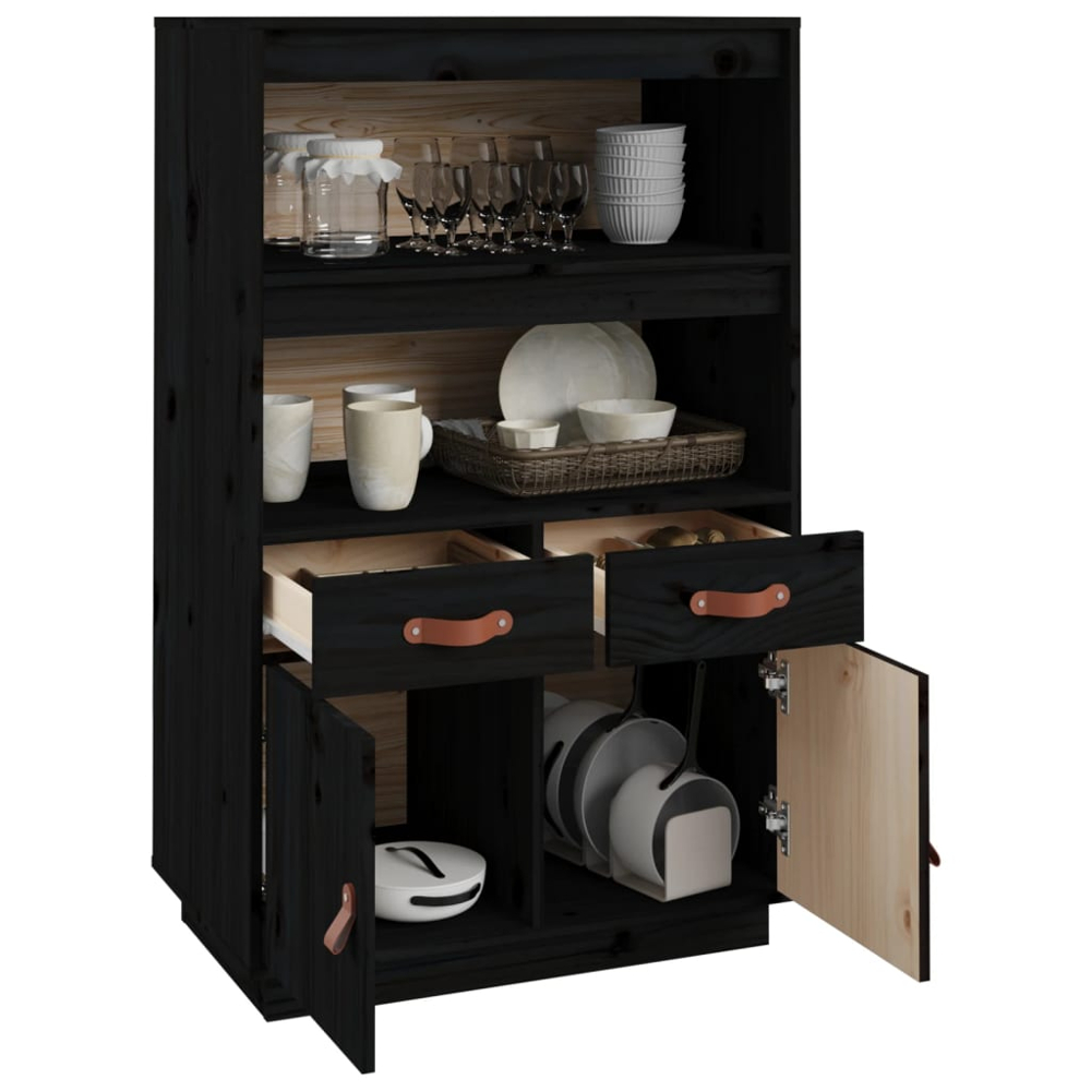 vidaXL 2 Door 2 Drawer 2 Shelf Black Pine Wood Highboard Image 5