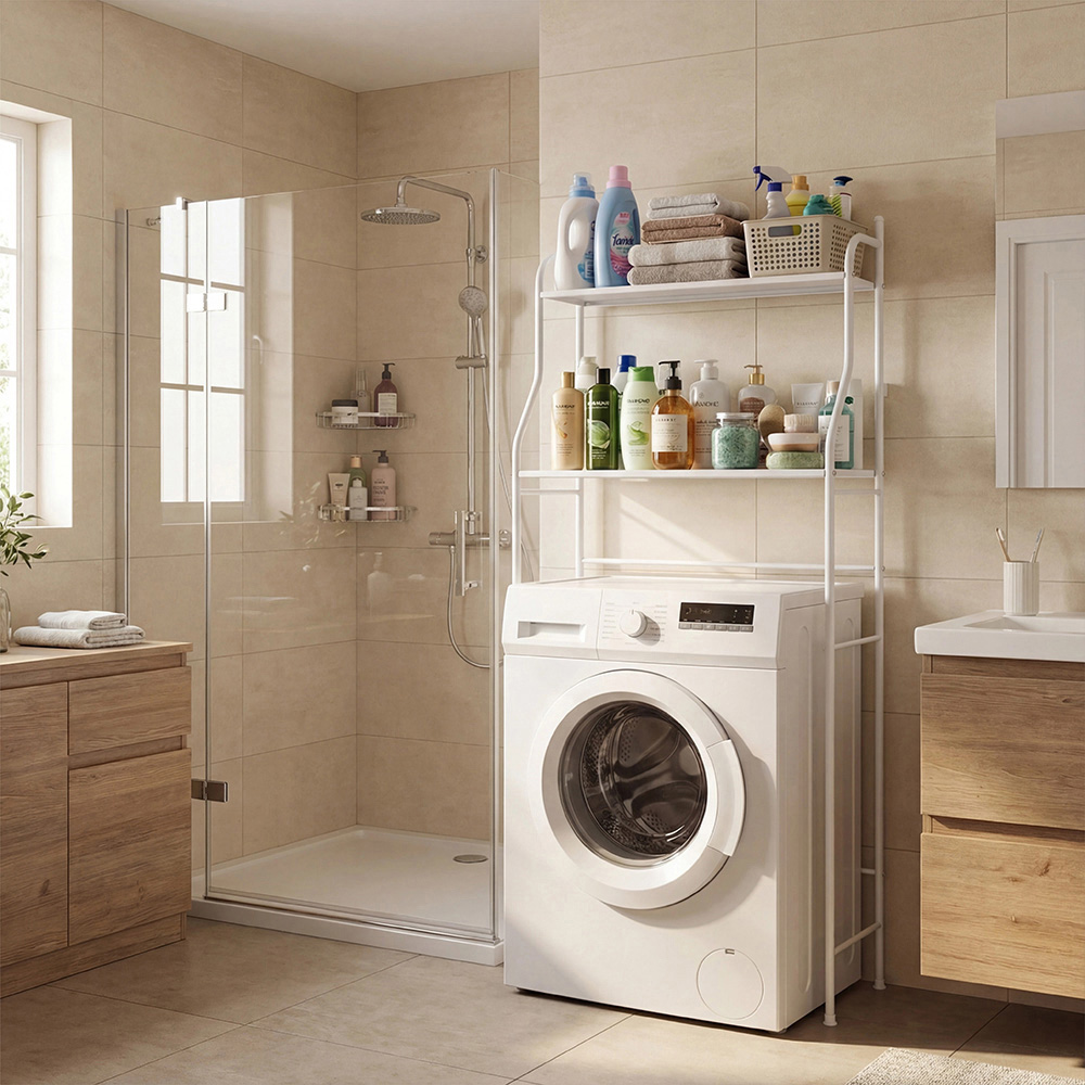 Living and Home 2 Shelf White Over-Washing Machine Storage Rack Image 8