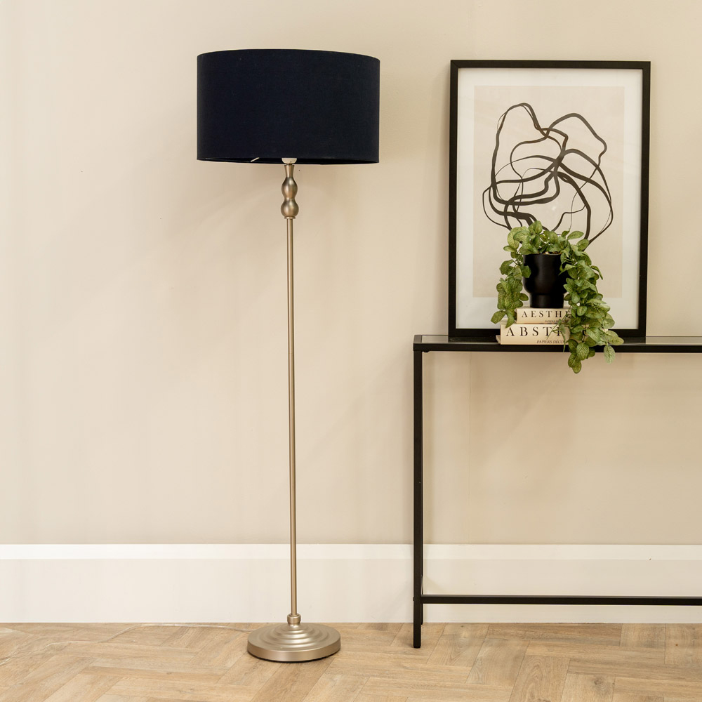 ValueLights Maggie Black Shade Brushed Chrome Candlestick LED Floor Lamp Image 3