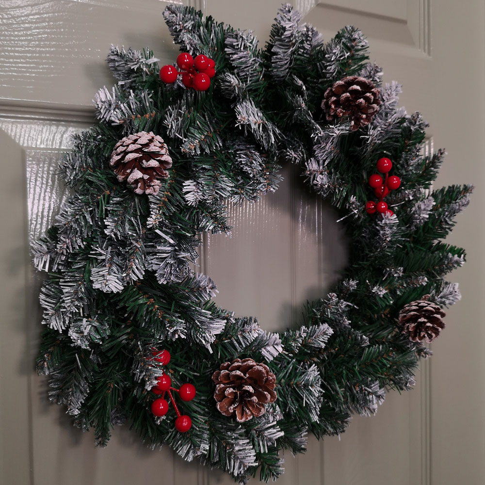 Samuel Alexander Snow Tipped Christmas Wreath with Pine Cones and Berries Green 45cm Image 6