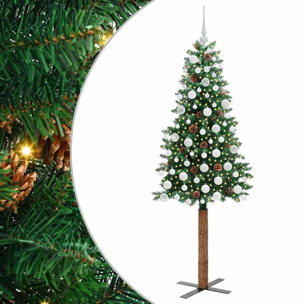 vidaXL Green Artificial Christmas Tree with Pinecones LEDs White Decoration Ornaments 6ft Image 2