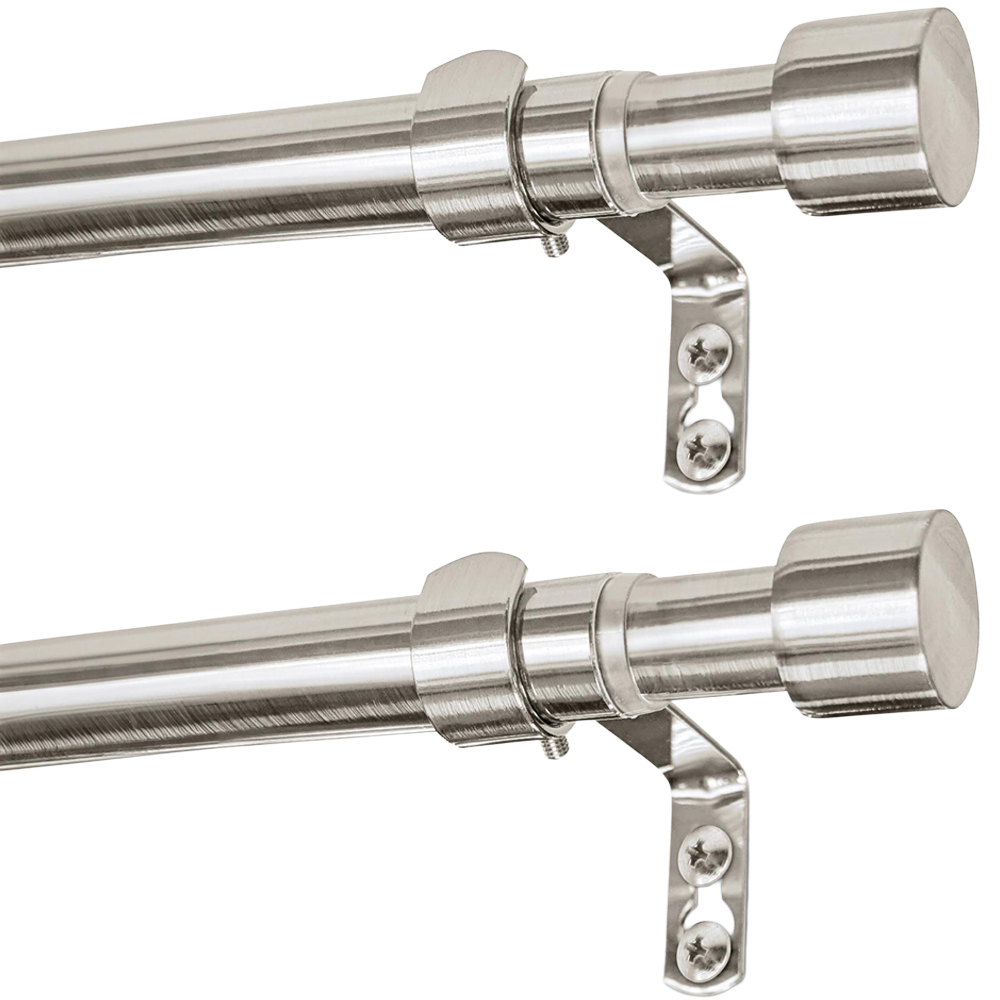 Harbour Housewares 77-150cm Extendable Brushed Nickel Metal Curtain Poles Kit 2 Pack Image 1