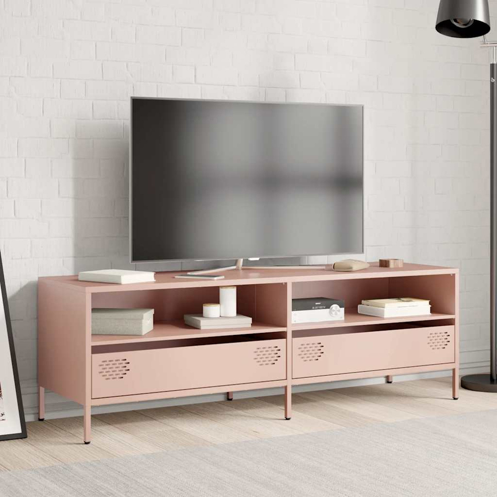 vidaXL 2 Drawer 2 Shelf Pink Steel Industrial Style TV Cabinet Image 8