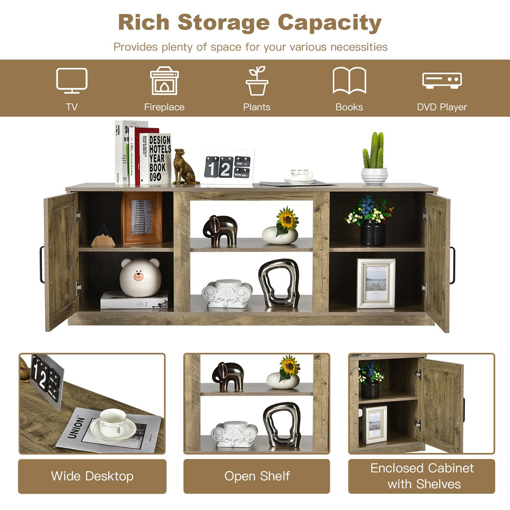 Costway 2 Door Natural TV Unit with Adjustable Shelves Image 5