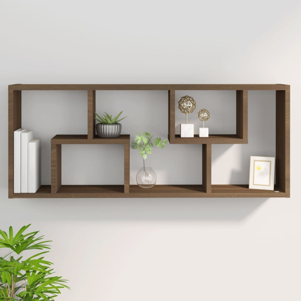 vidaXL 7 Shelf Brown Oak Floating Wall Shelf Image 2