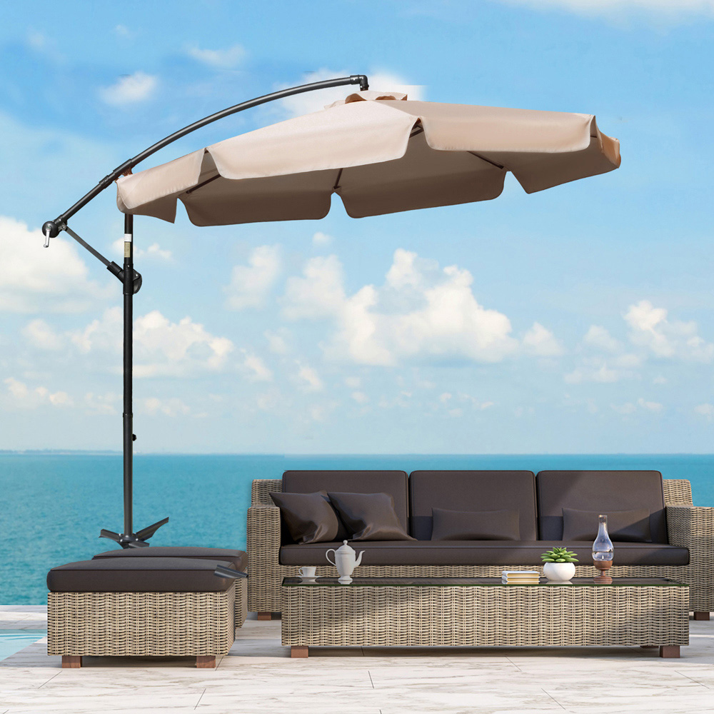 Outsunny Light Brown Cantilever Parasol with Cross Base 2.7m Image 2