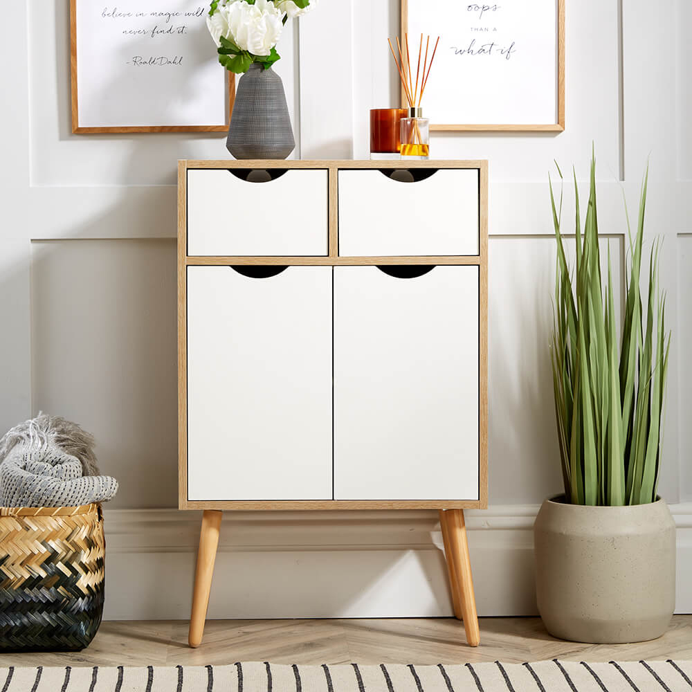 Home Source Boden 2 Door 2 Drawer White and Oak Effect Cupboard Image 7