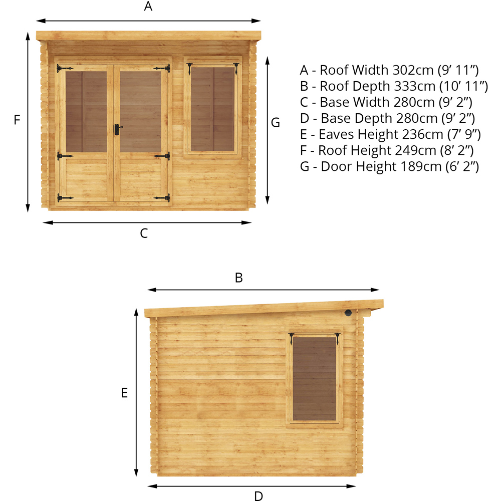 Mercia 9.8 x 9.8ft Double Door Wooden Pent Log Cabin Image 8