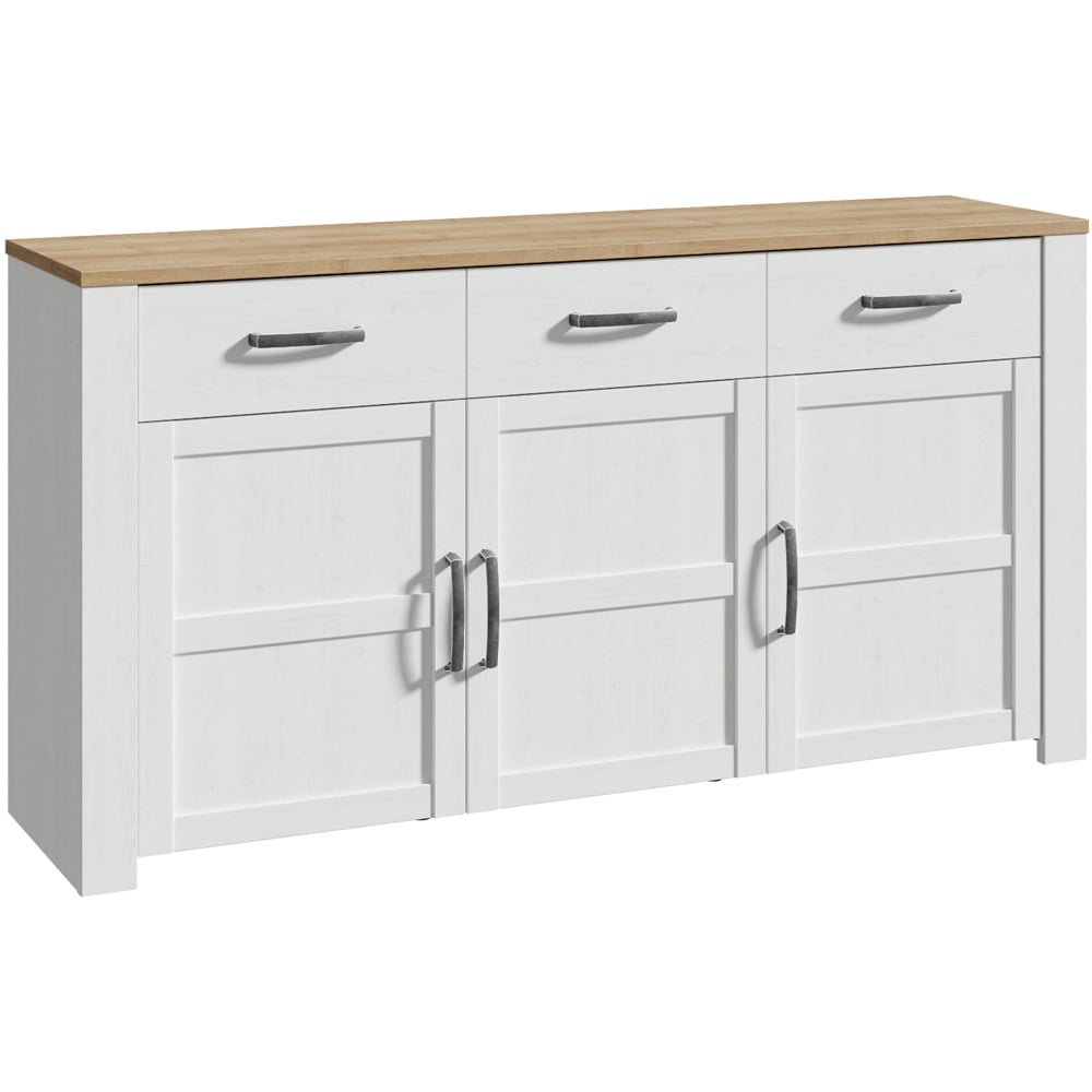 Florence Bohol 3 Door 3 Drawer White Riviera Oak Sideboard Image 2