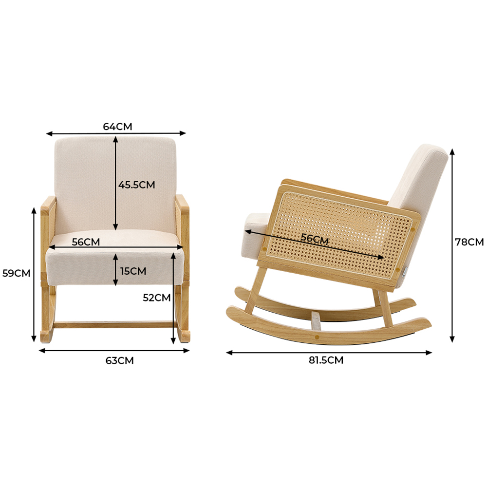 Living and Home Cream Linen Wooden Rocking Chair Image 9