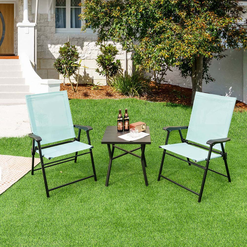 Costway Set of 2 Green Folding Garden Chair with Armrest Image 4