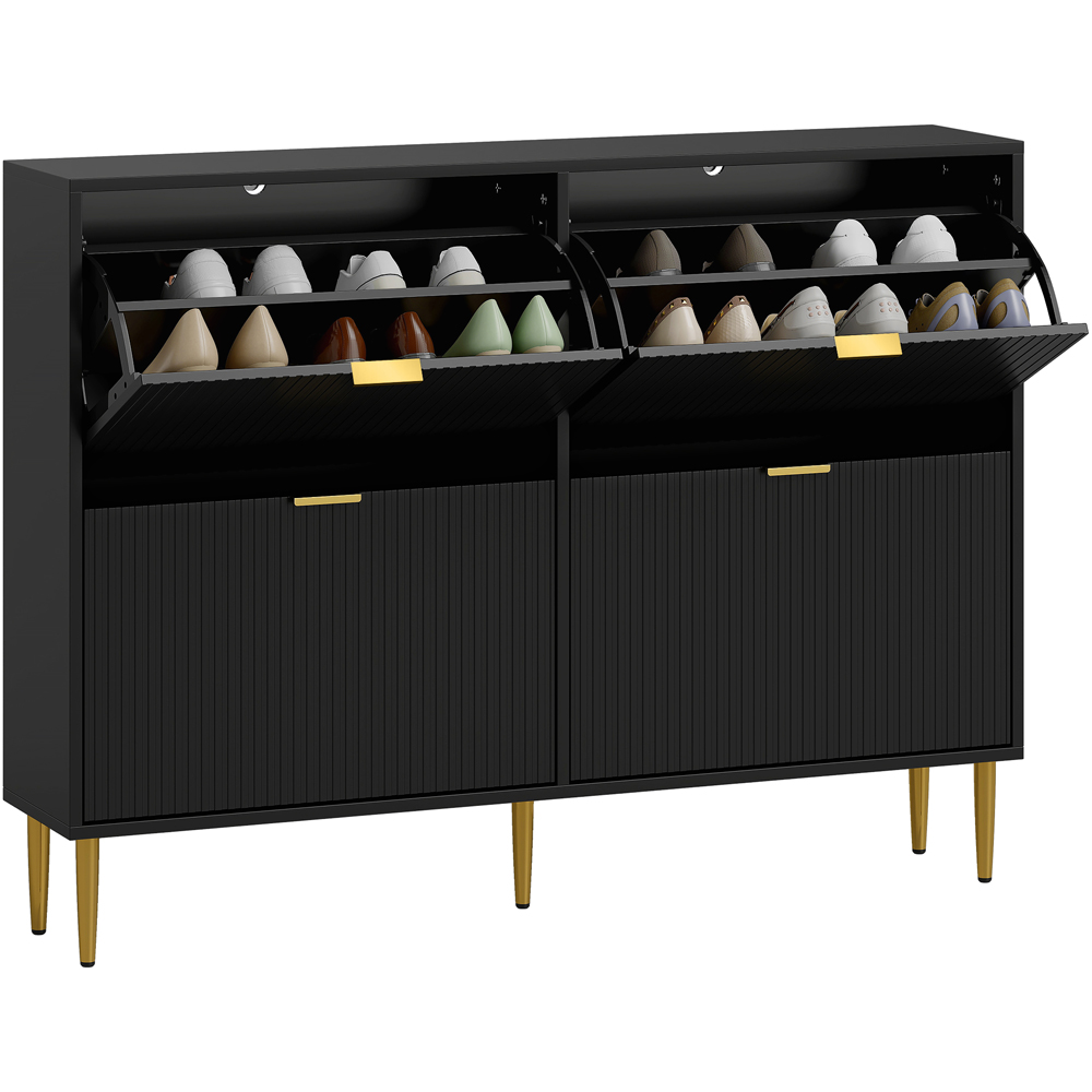 HOMCOM 4 Flip Drawer Black Slim Shoe Storage Cabinet Image 2