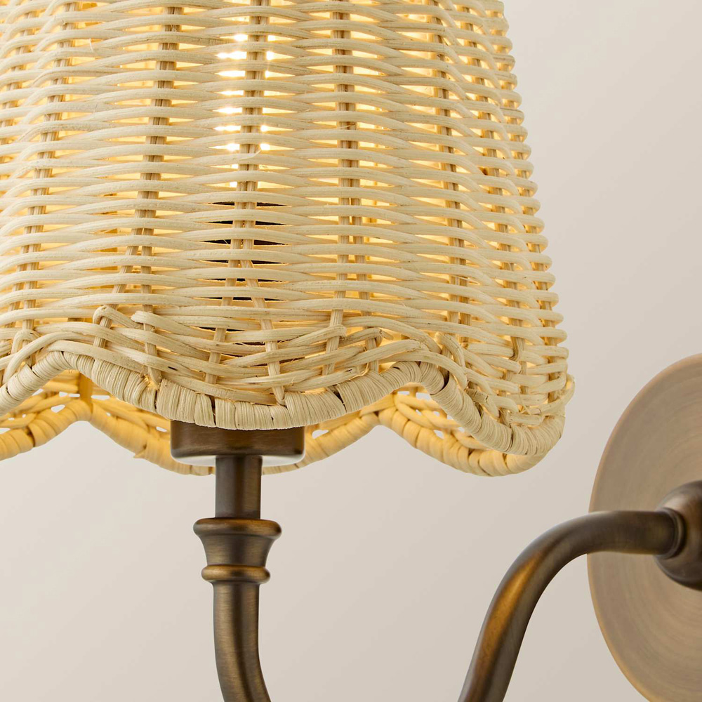 ValueLights Lowe Rattan Taper Shade Brass Portable Rechargeable Wall Light with Bulb Image 4
