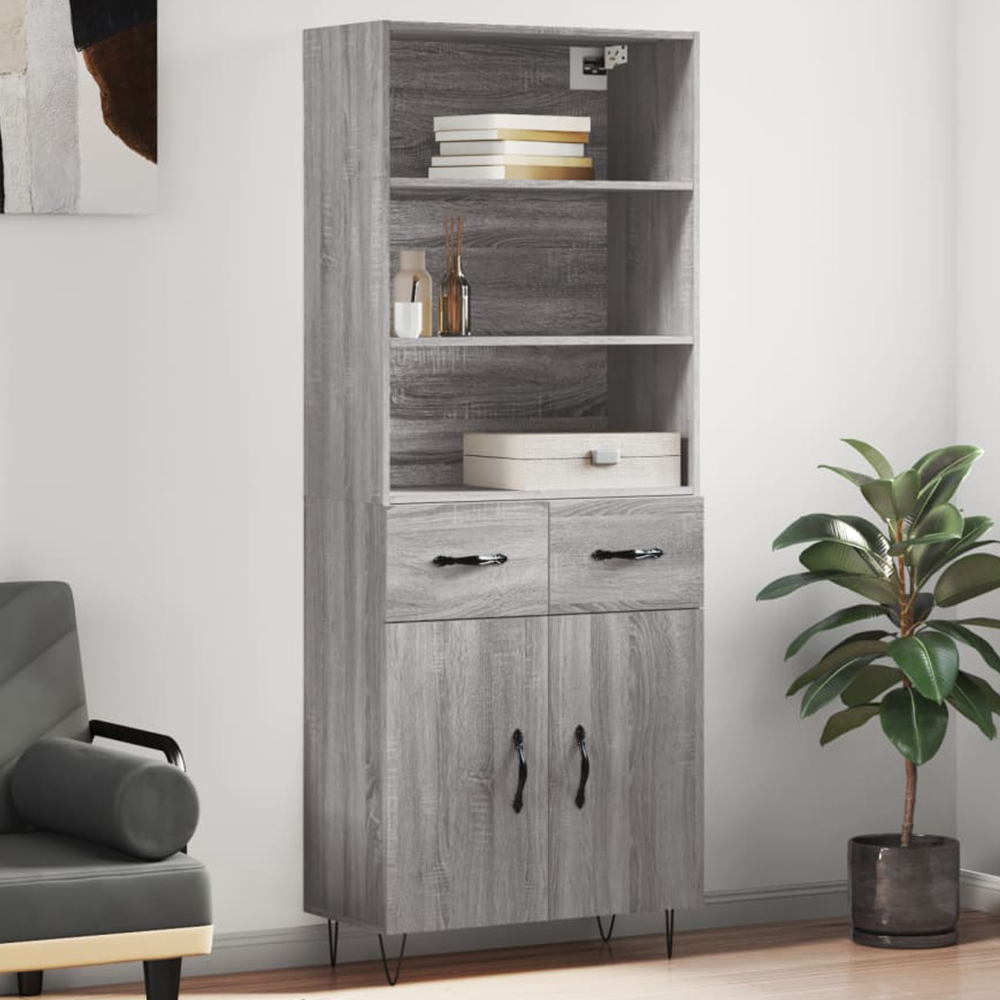 vidaXL 2 Door 2 Drawer 3 Shelf Grey Sonoma Highboard Image 1