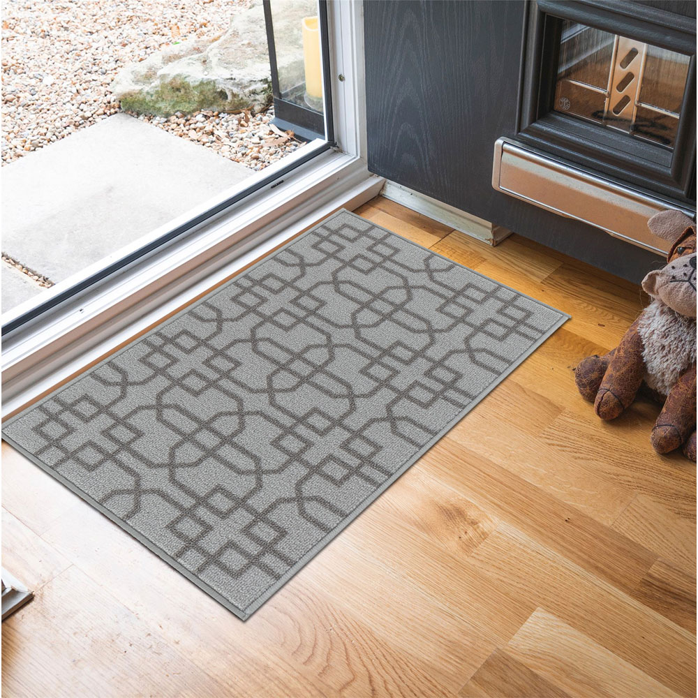 Desire Rugs Havana Silver Cubed Trellis Anti Slip Door Mat 150 x 80cm Image 2