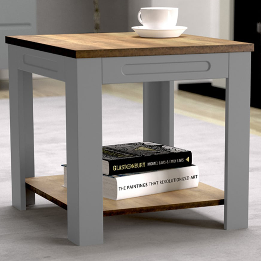 AVF Whitesands Satin Grey and Wood Side Table Image 1