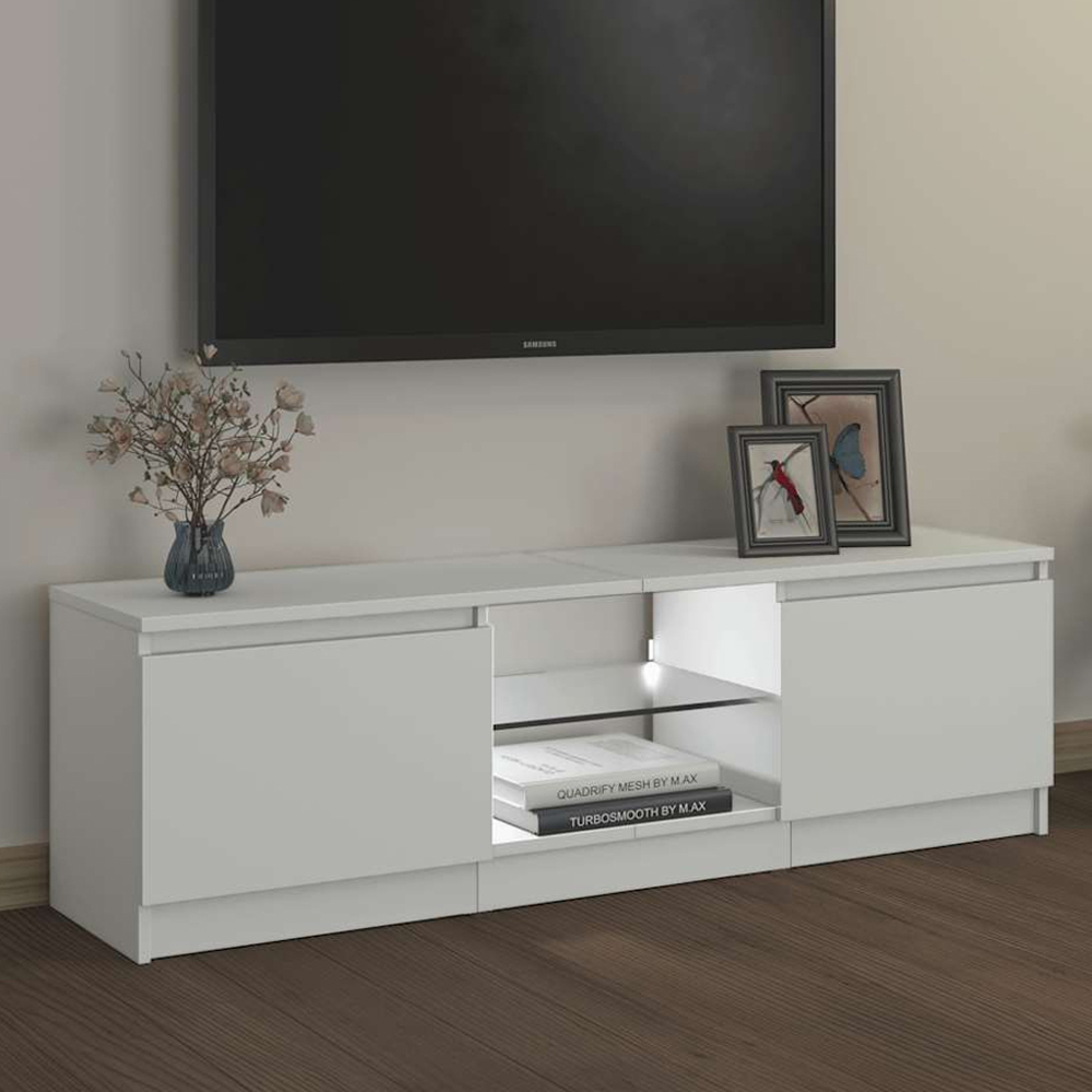vidaXL 2 Door 2 Shelf White TV Cabinet with LED Lights Image 1