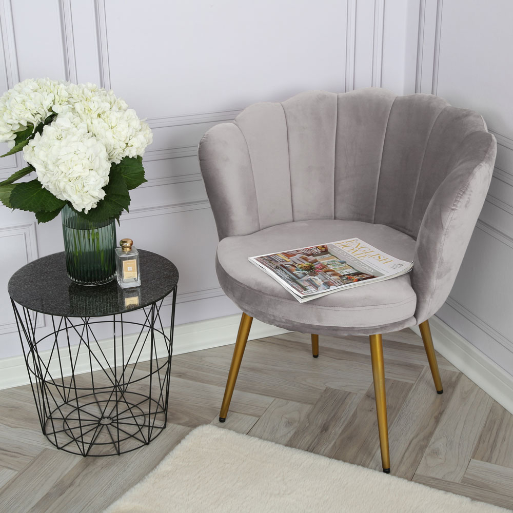 Flora Grey Velvet Scalloped Back Accent Chair Image 8