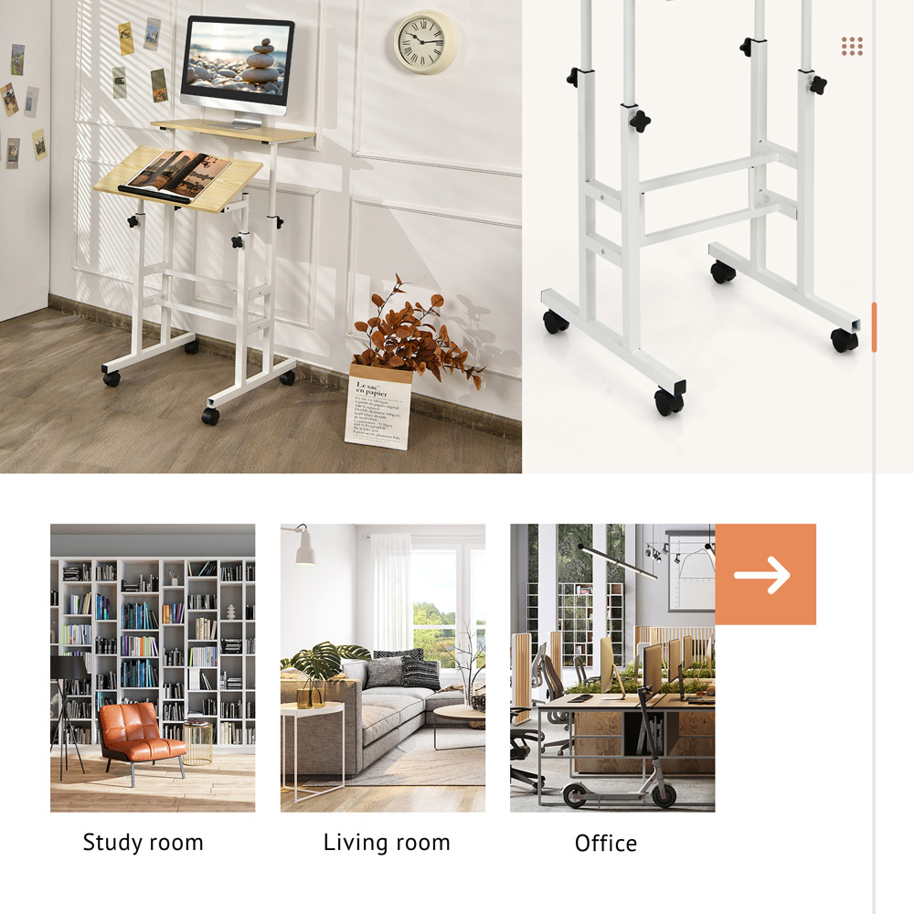 Costway Adjustable Standing Desk on Wheels Natural Image 8