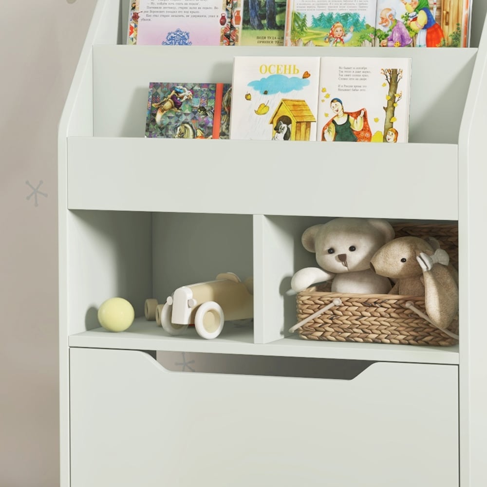 HOMCOM 3 Shelf Single Drawer Green Kids Bookcase Image 3