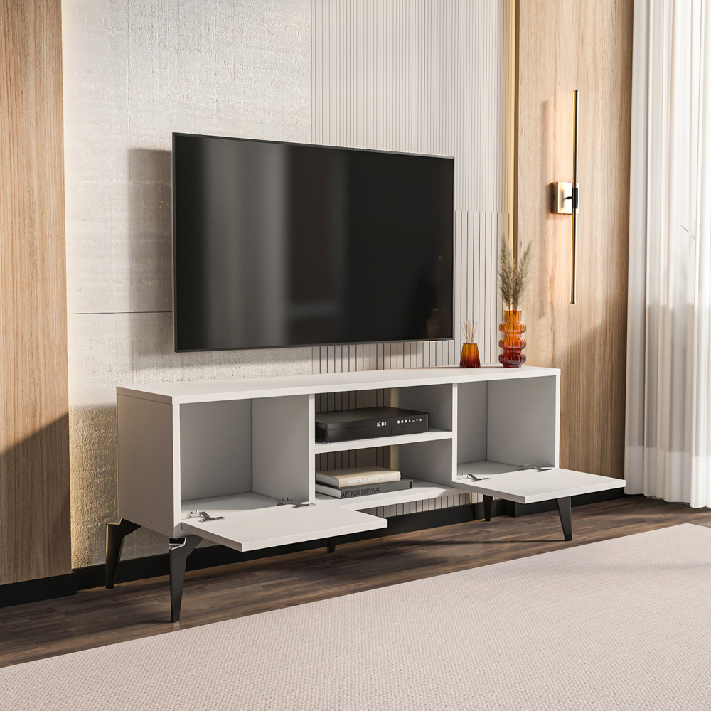 Decorotika Lojo 2 Door 2 Shelf White TV Stand for 50 inch TV Image 4