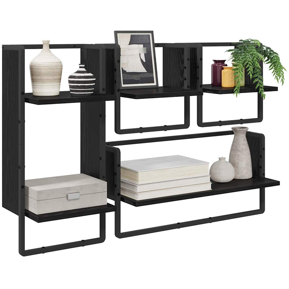 vidaXL 5 Shelf Black Oak Wall Shelf Set of 4 Image 3