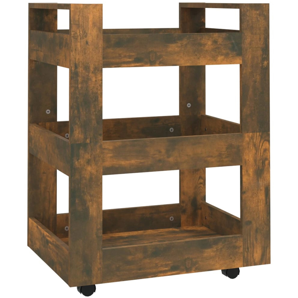 vidaXL 3 Shelf Smoked Oak Kitchen Trolley Image 2